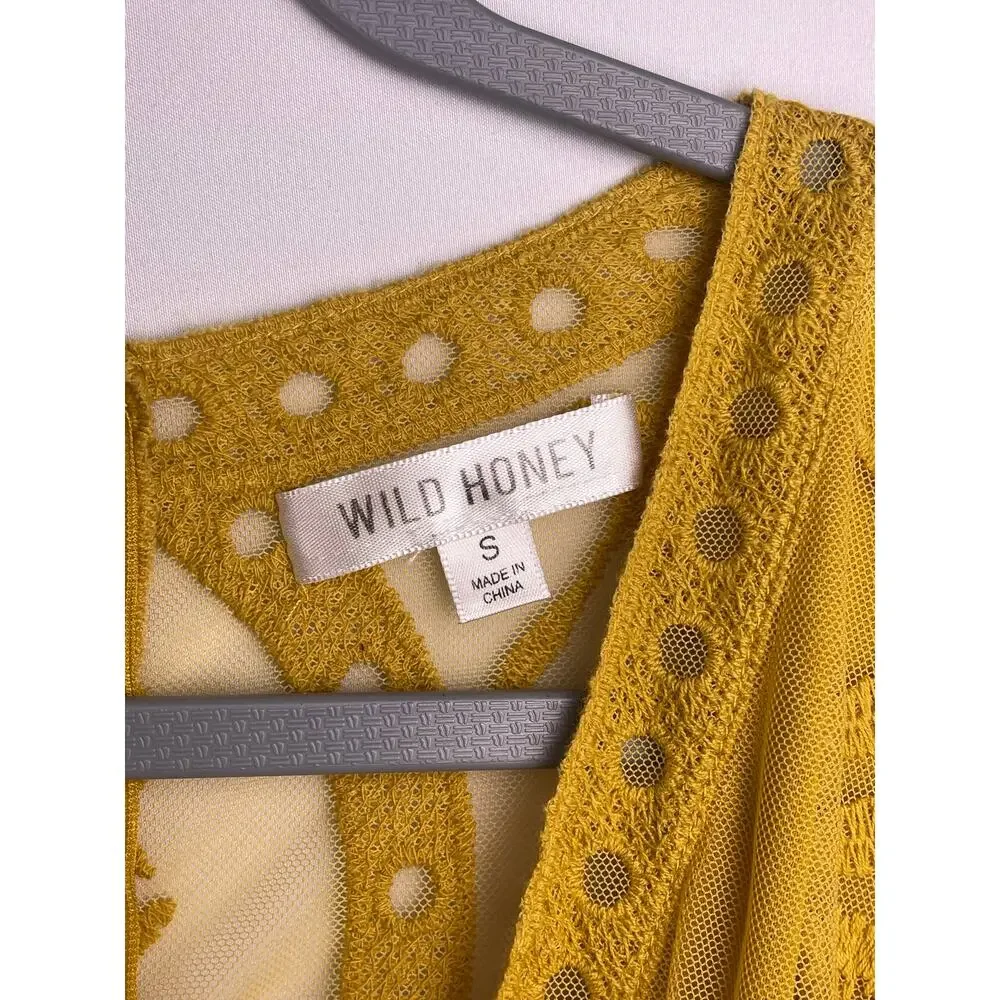 Wild Honey Mustard Yellow Lace Sheer Maxi Romper Size S - Picture 10 of 15